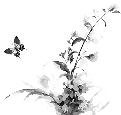 兰花蝴蝶水墨创意插画