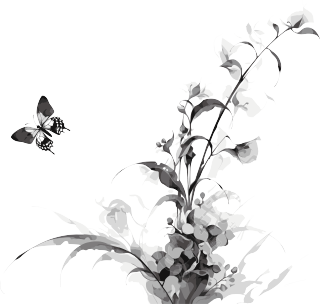 兰花蝴蝶水墨创意插画