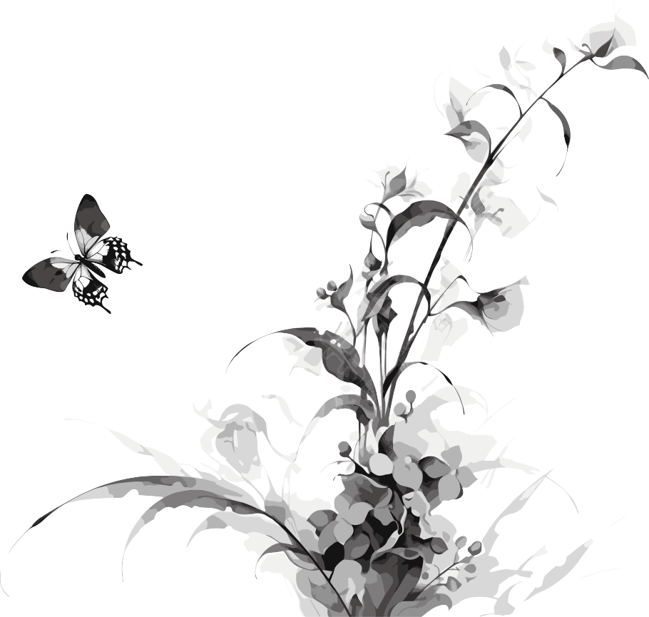 兰花蝴蝶水墨创意插画