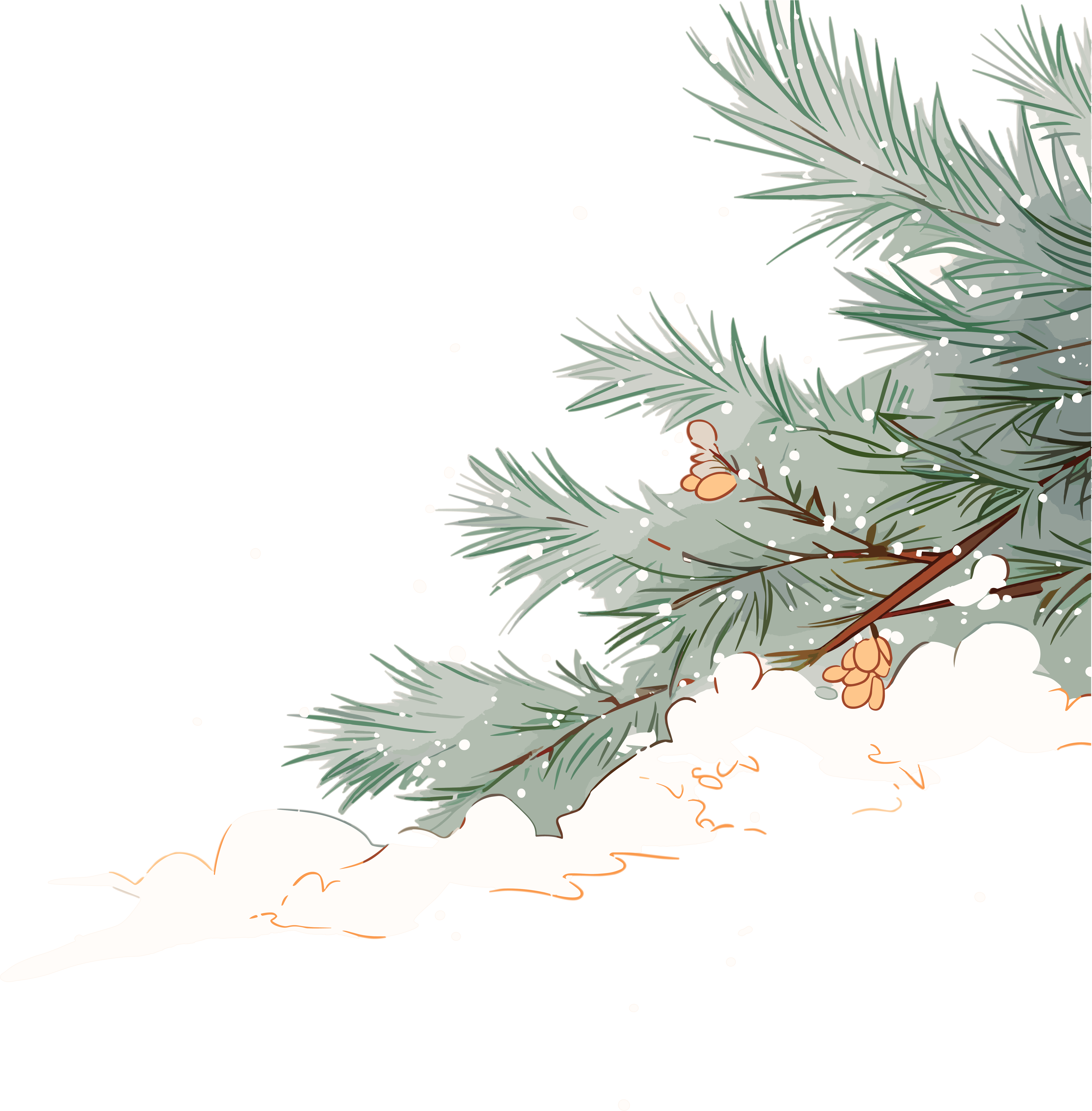 松枝雪花简约插画