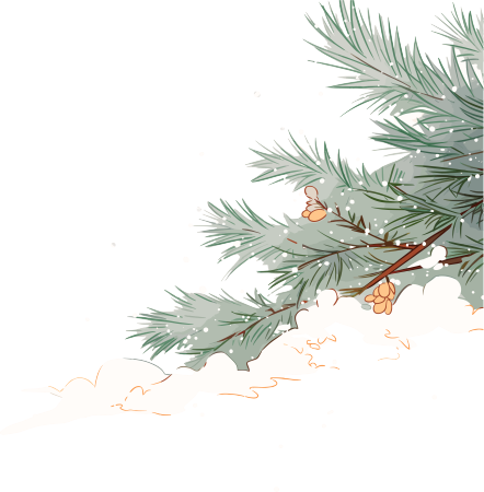松枝雪花简约插画
