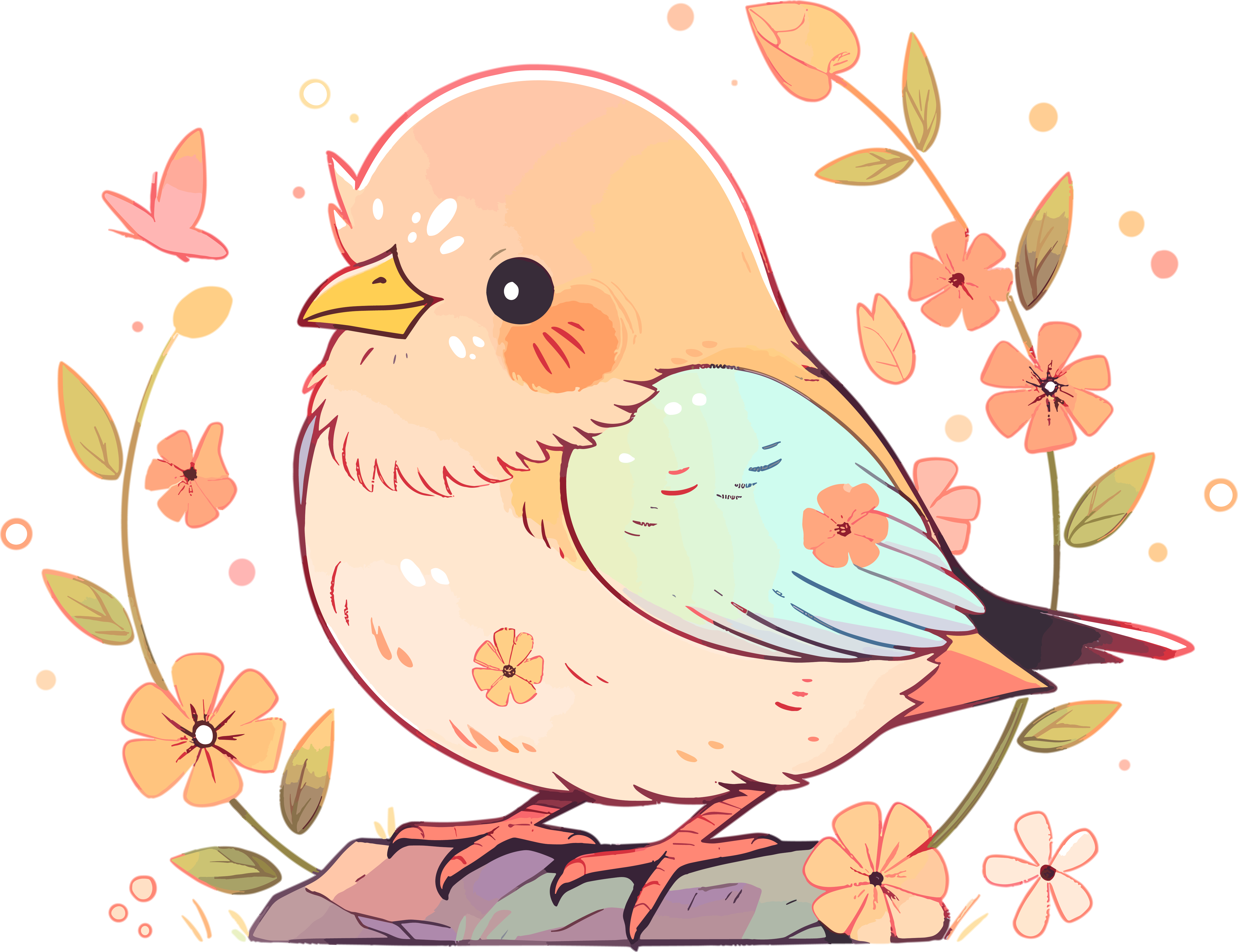 彩色小鸟手绘插画风格素材