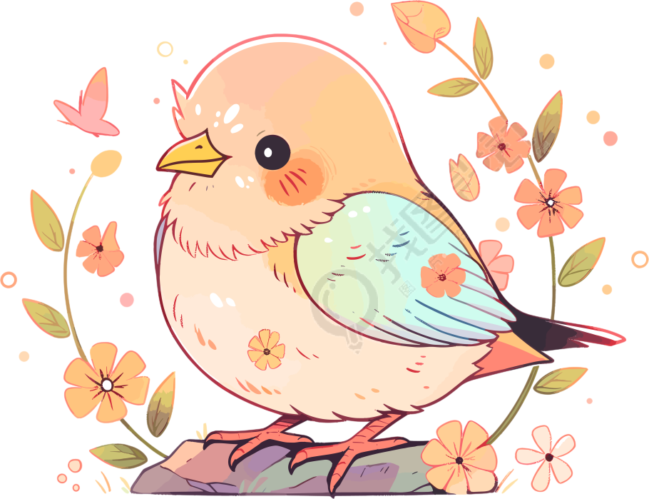 彩色小鸟手绘插画风格素材