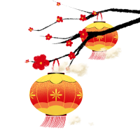 新年喜庆灯笼梅花枝素材
