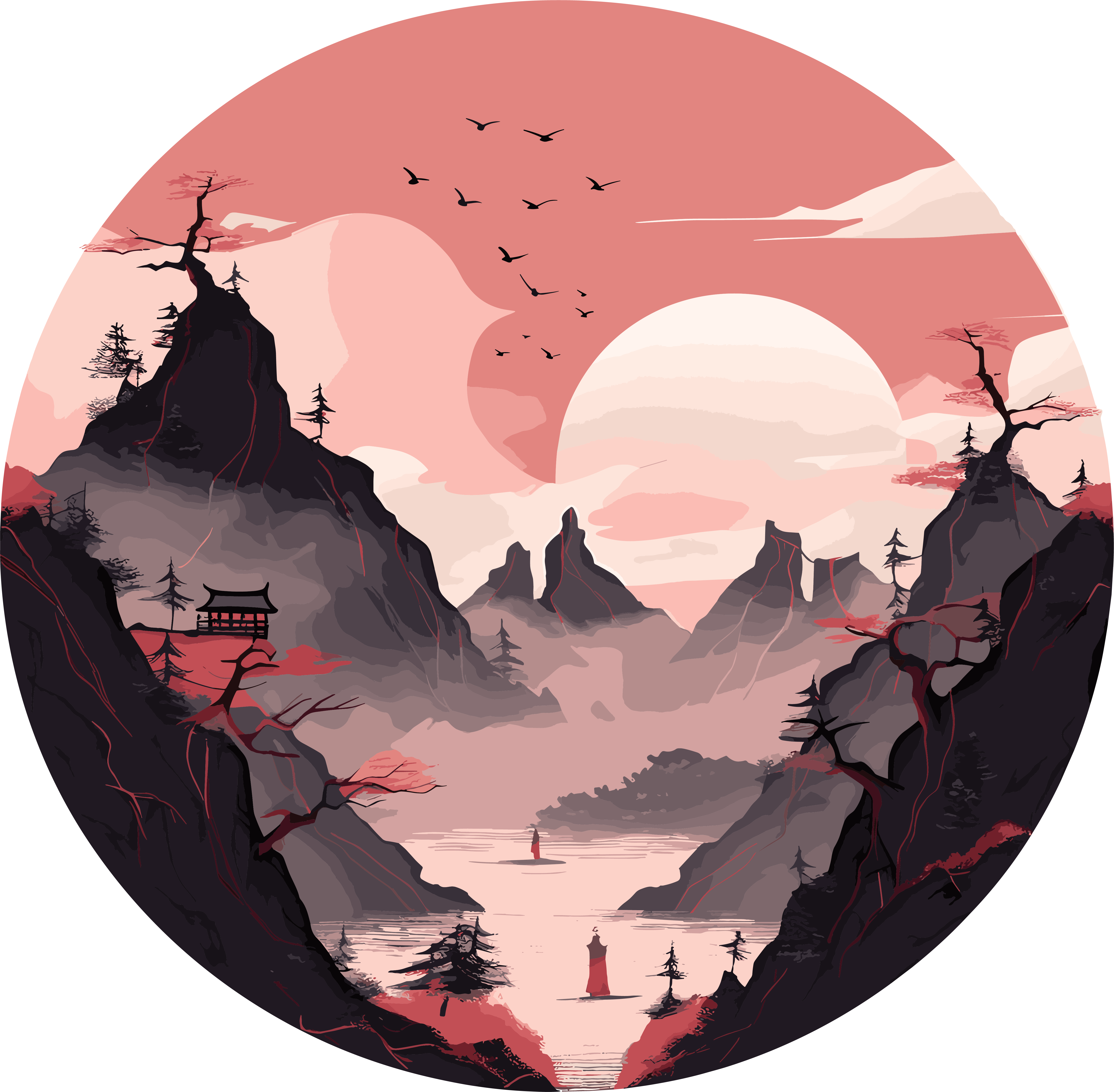 国潮风远山插画素材