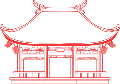国风阁楼红色线描素材