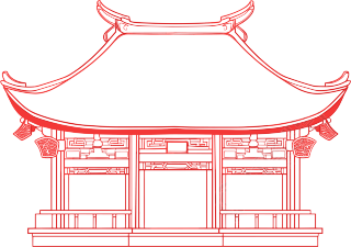 国风阁楼红色线描素材