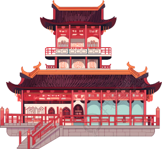 国风阁楼插画