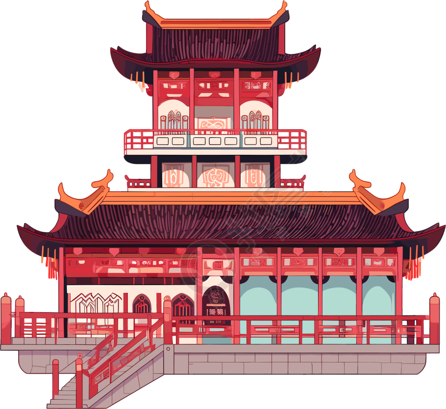 国风阁楼插画