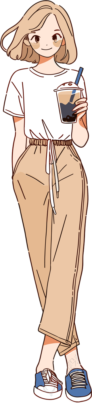 喝奶茶的女生插画