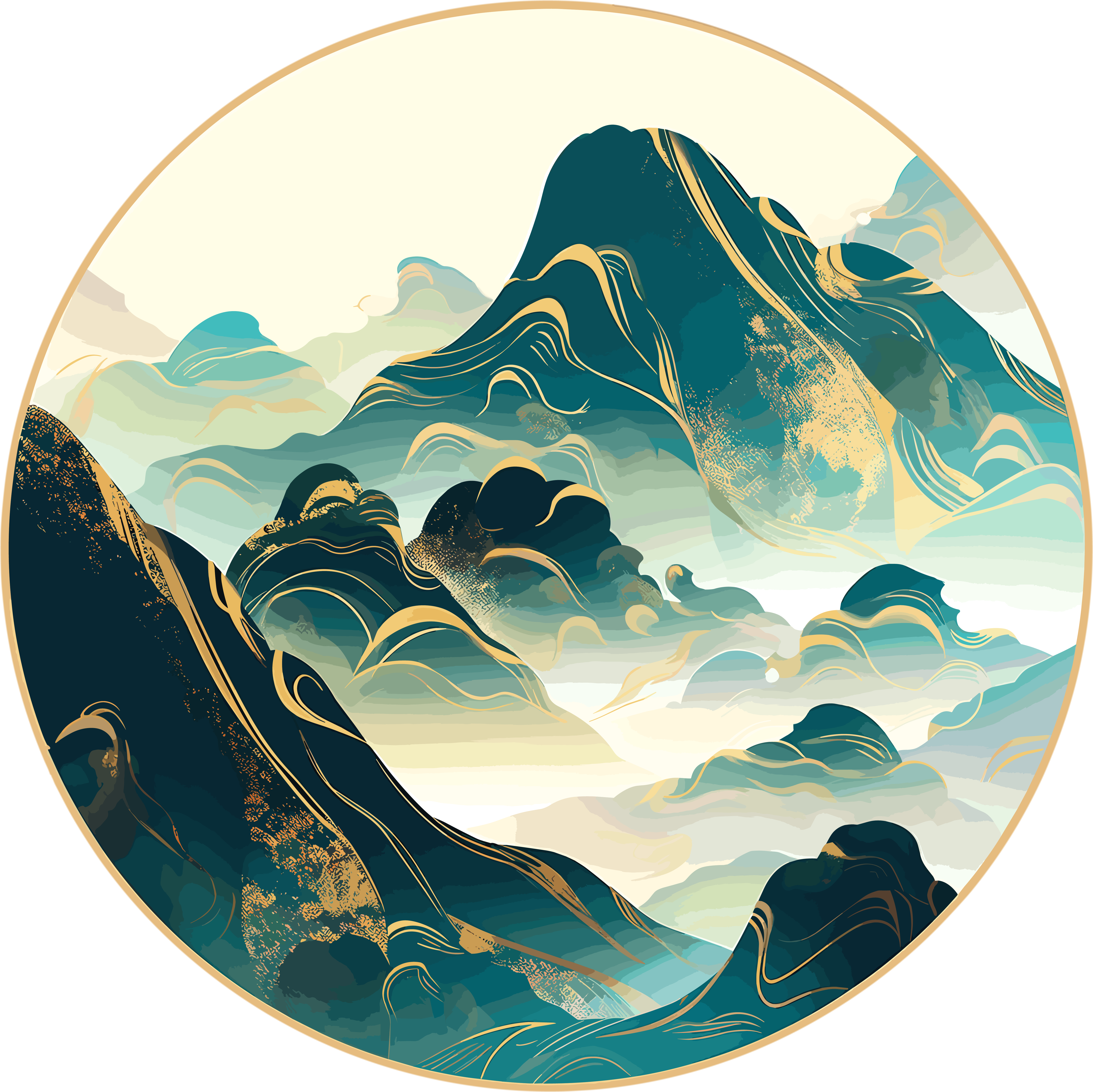 镀金国潮风山脉插画