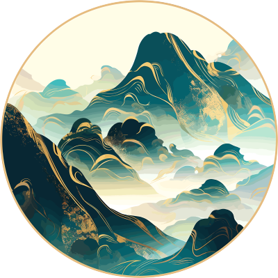 镀金国潮风山脉插画