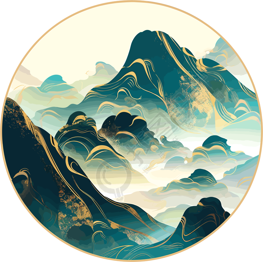 镀金国潮风山脉插画