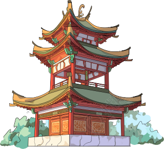 国风阁楼矢量插画
