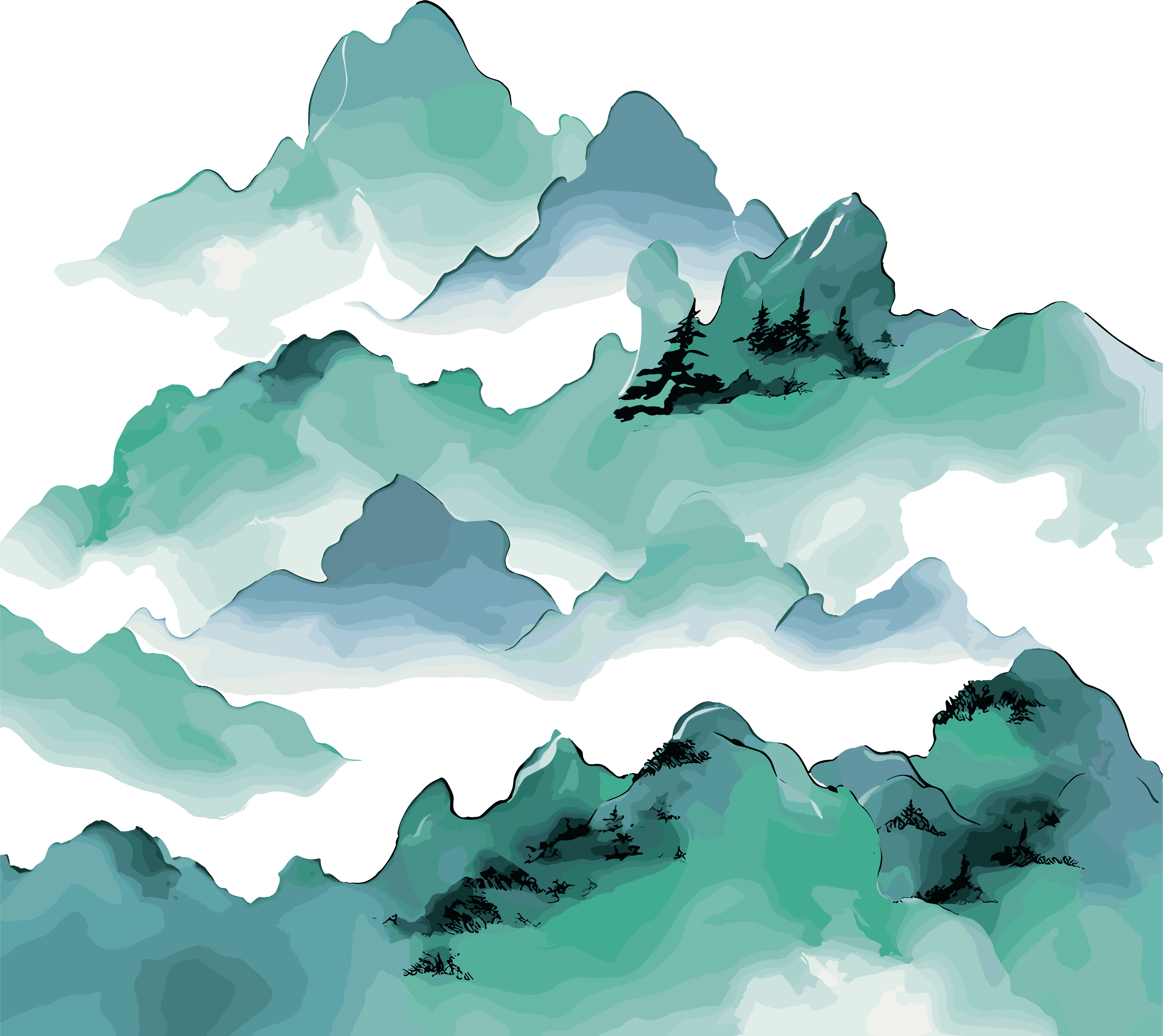 国潮风山脉透明背景图形素材
