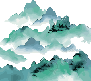 国潮风山脉透明背景图形素材