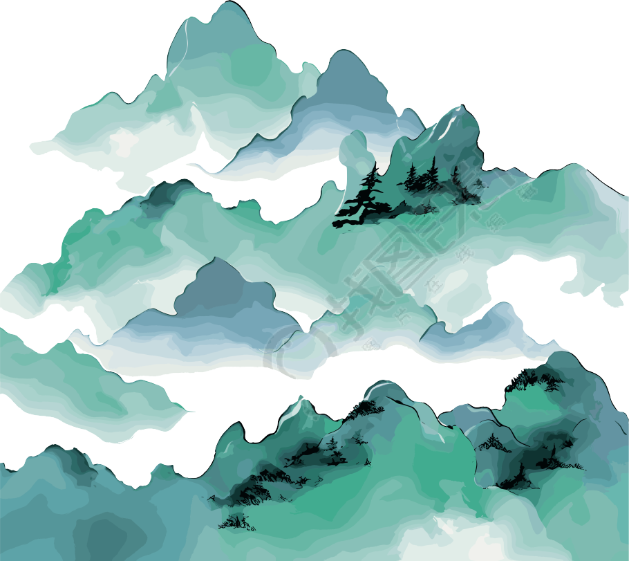 国潮风山脉透明背景图形素材