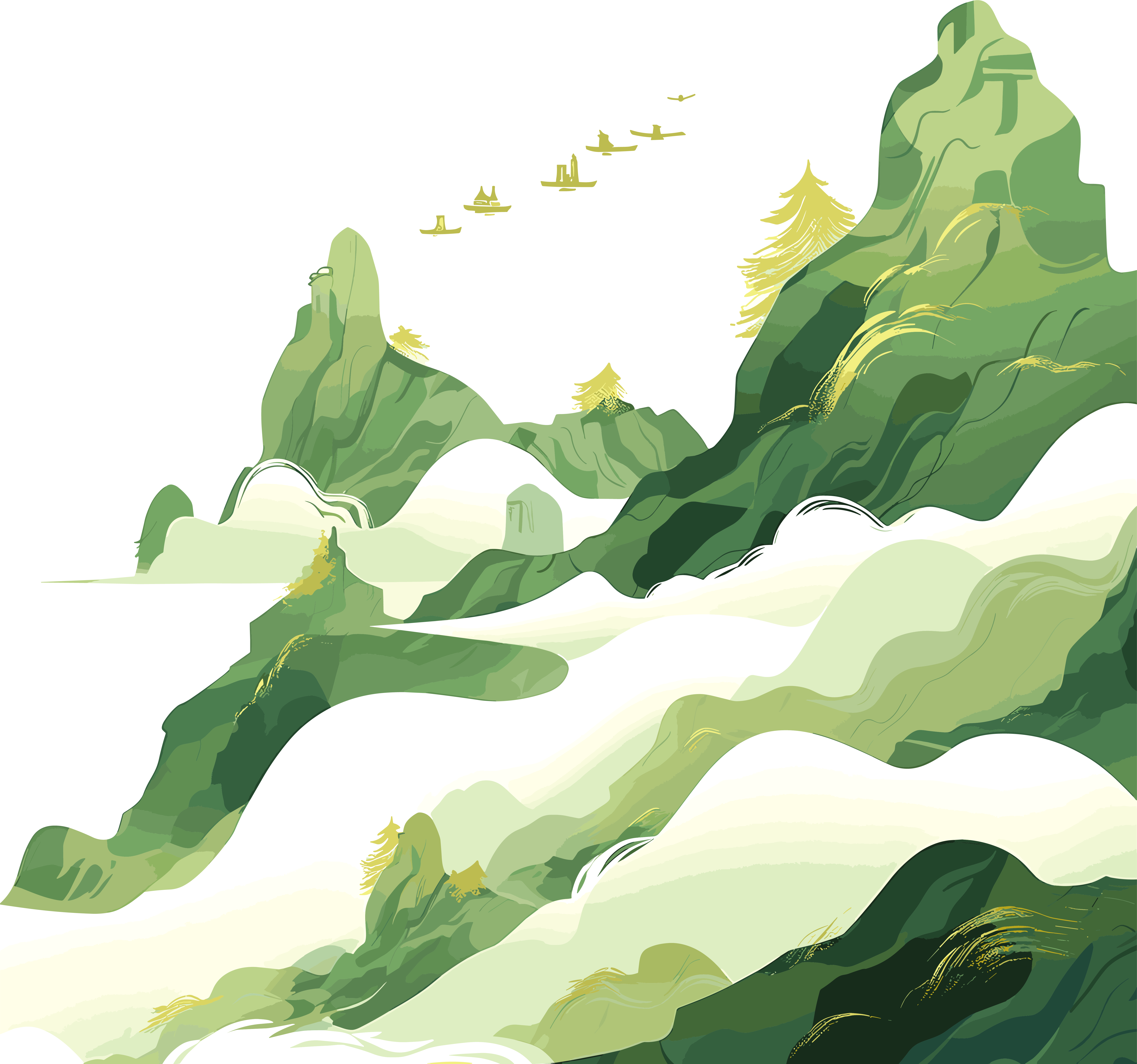 镀金国潮风山脉抽象插图素材