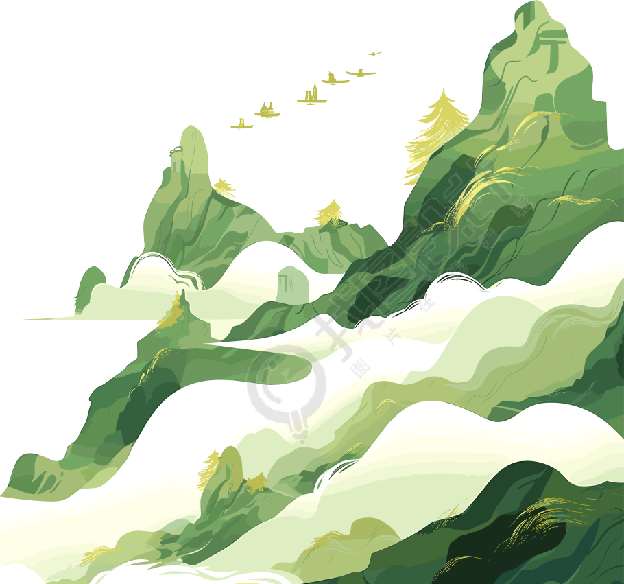 镀金国潮风山脉抽象插图素材