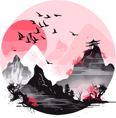 国潮风远山透明背景素材