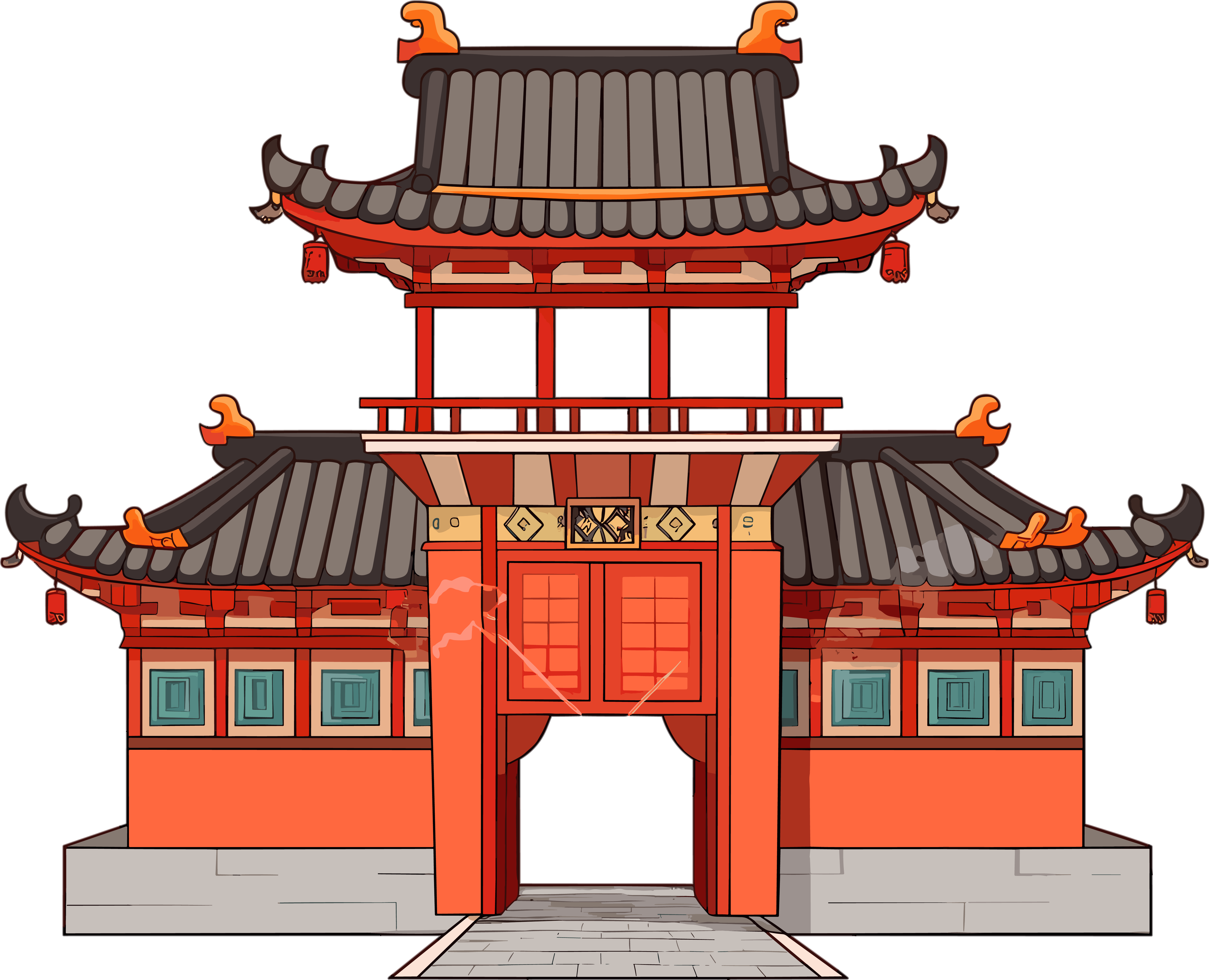 国风阁楼透明背景素材