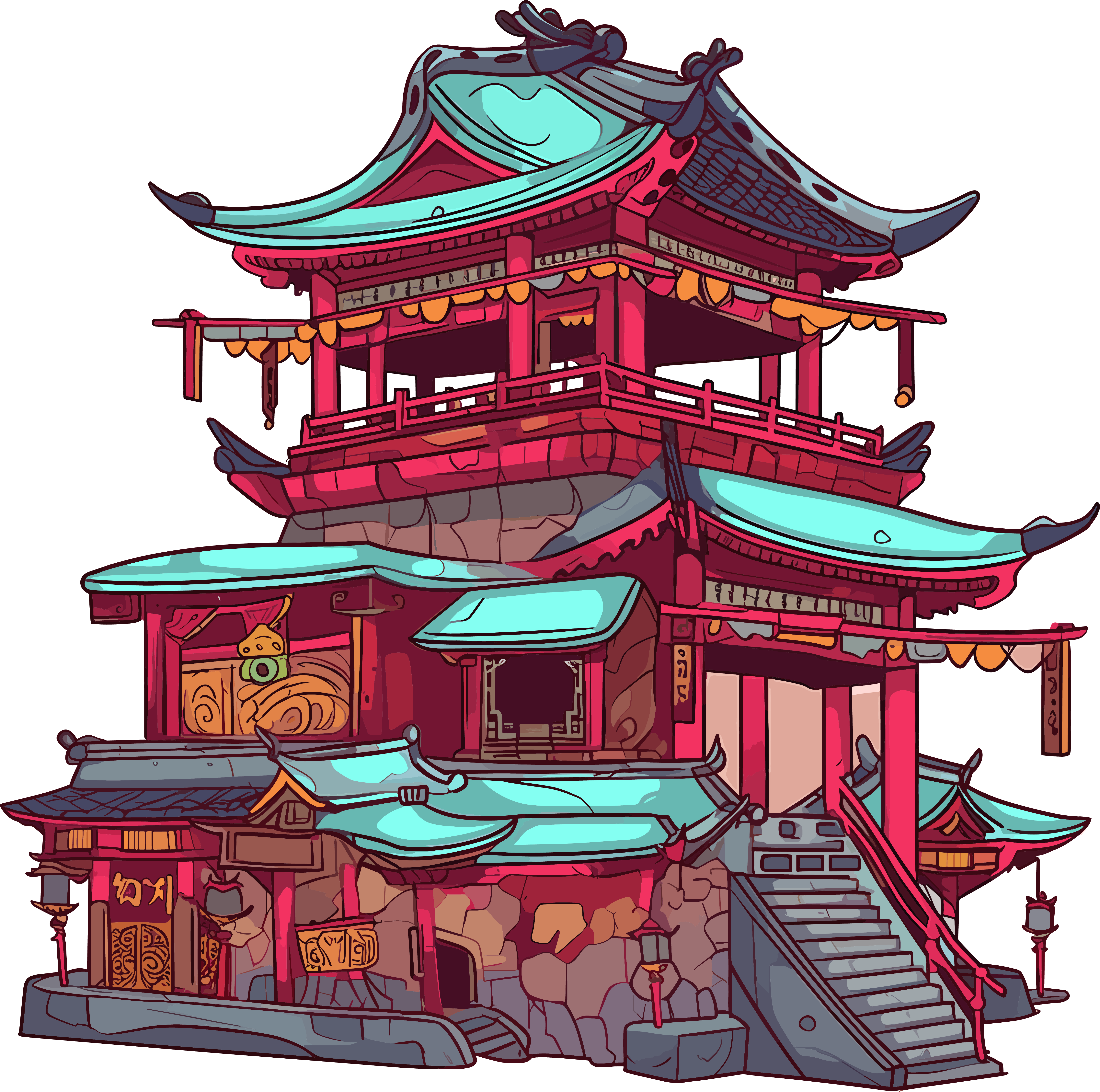 国风阁楼矢量插图