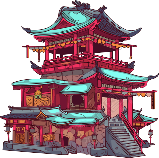 国风阁楼矢量插图