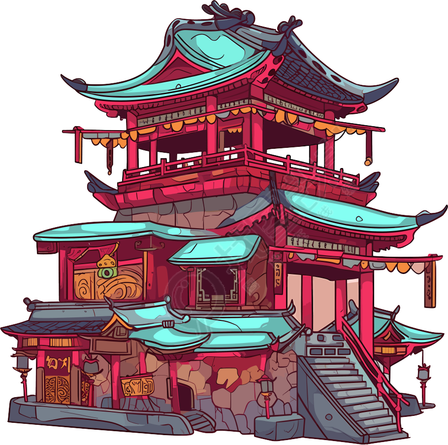 国风阁楼矢量插图