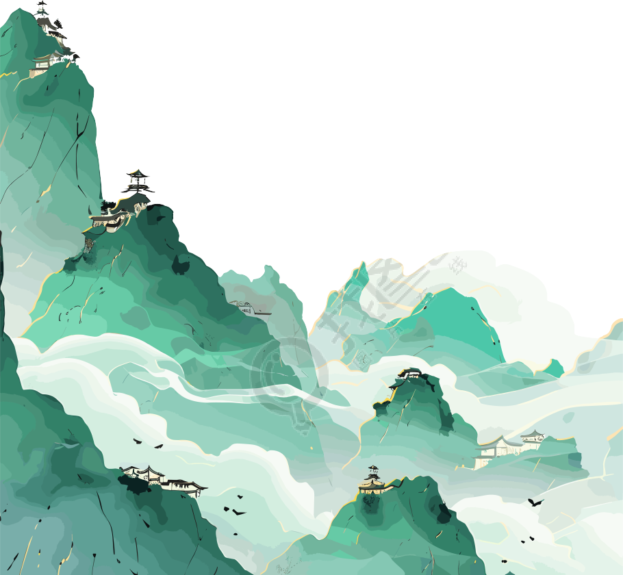 镀金国潮风山脉图形设计插画
