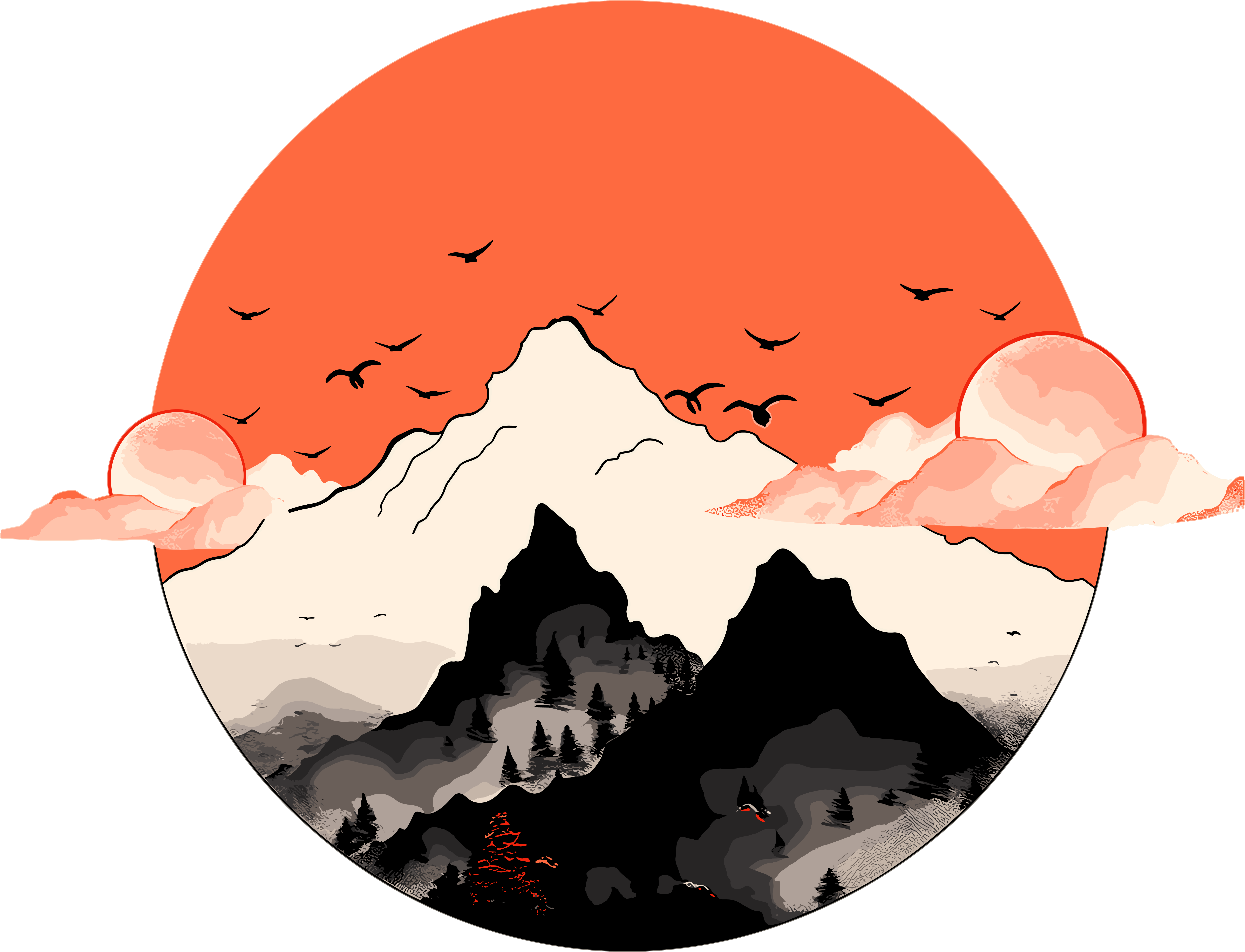 国潮风远山矢量素材