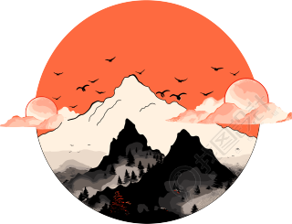 国潮风远山矢量素材
