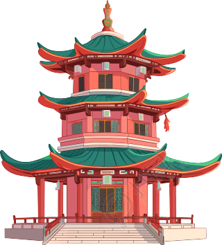 国风阁楼可商用插画设计
