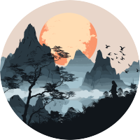 国潮风远山透明背景插画