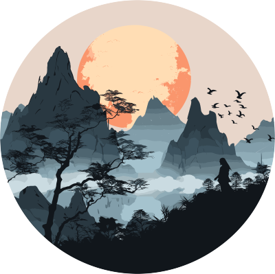 国潮风远山透明背景插画