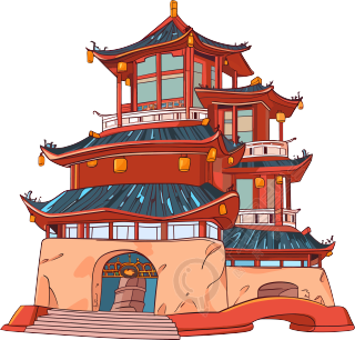 国风阁楼商用插画设计素材