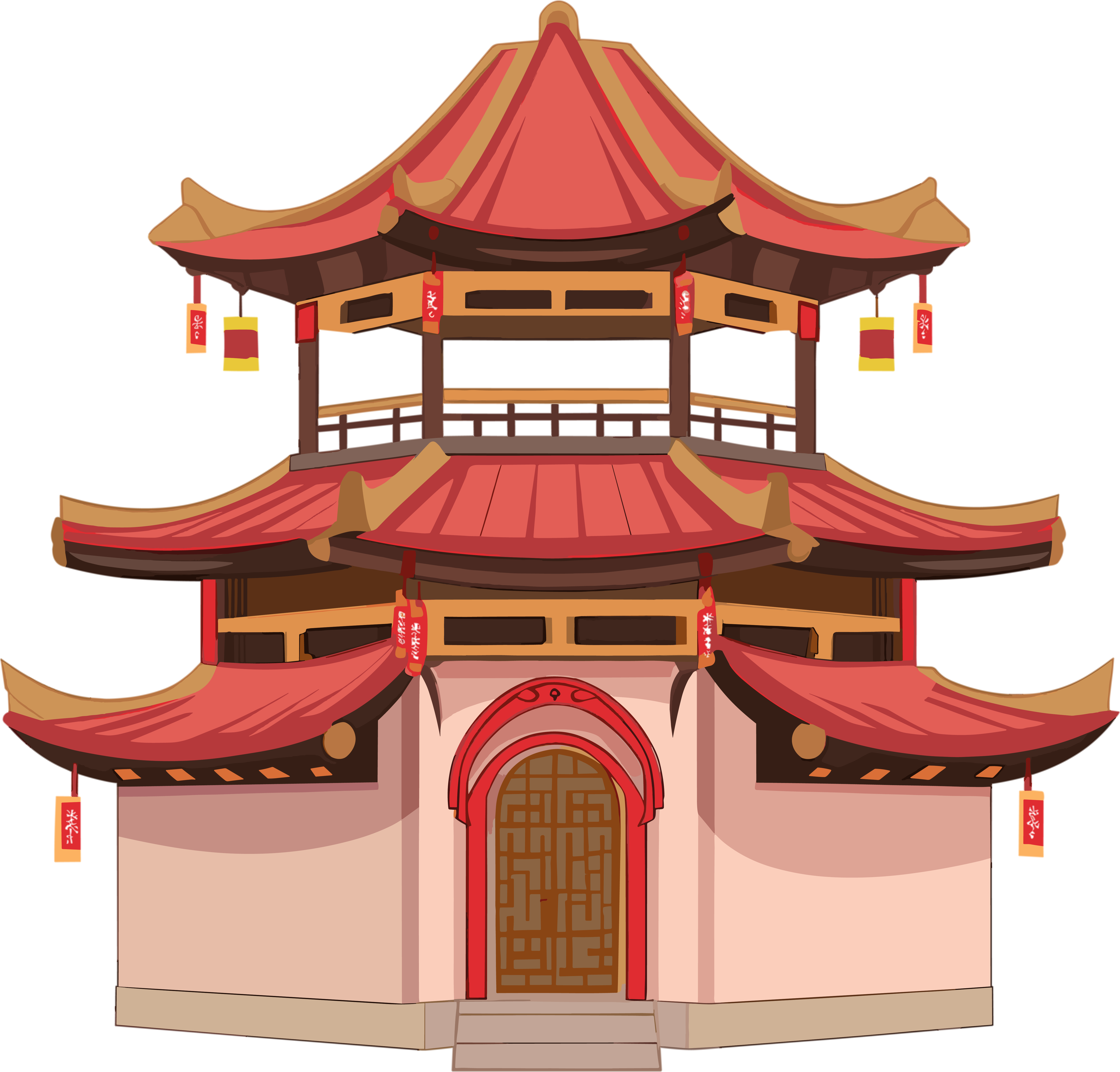 国风阁楼商业插图设计