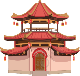 国风阁楼商业插图设计