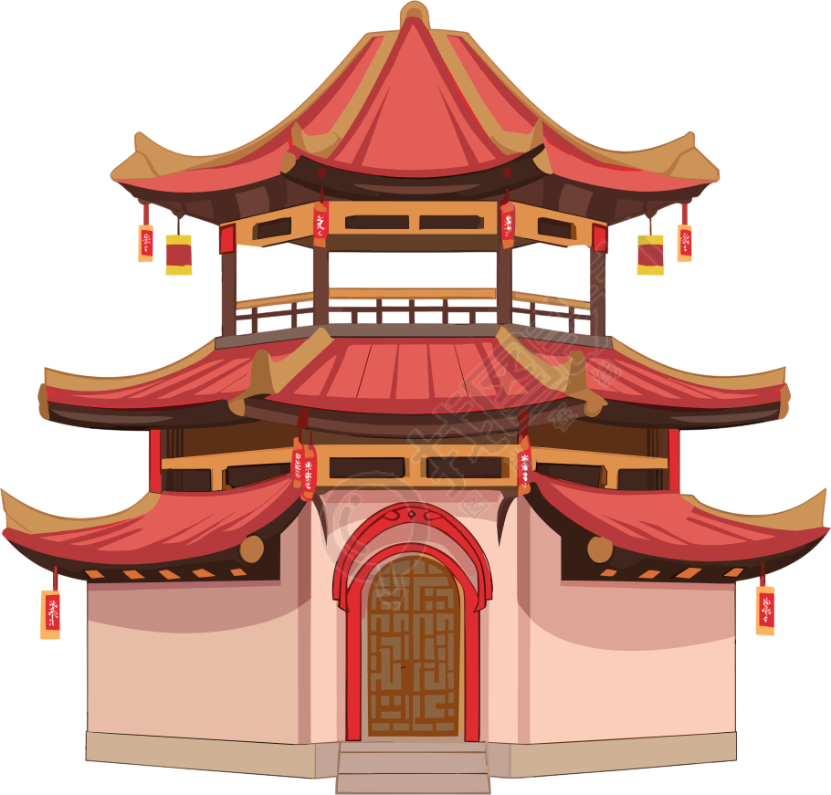 国风阁楼商业插图设计