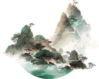 镀金国潮风山脉图形插画