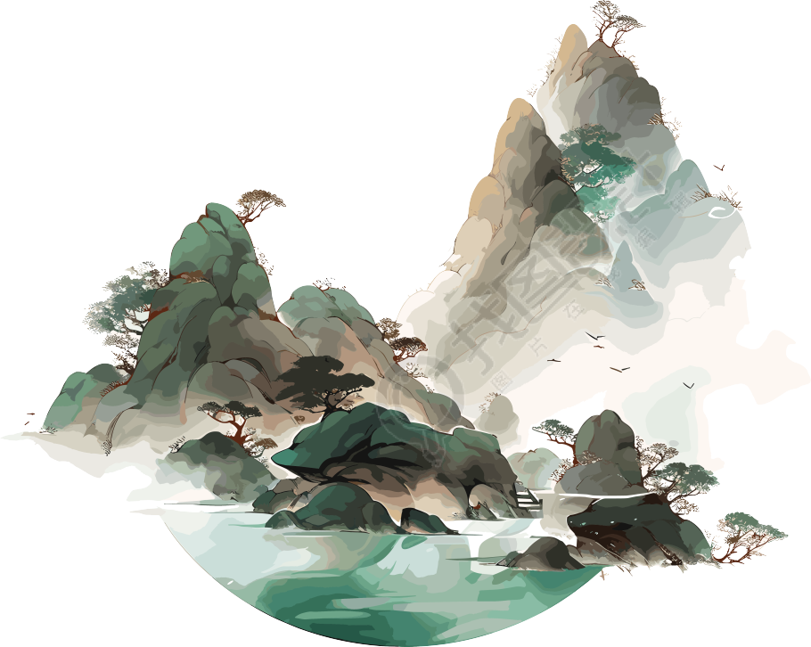 镀金国潮风山脉图形插画