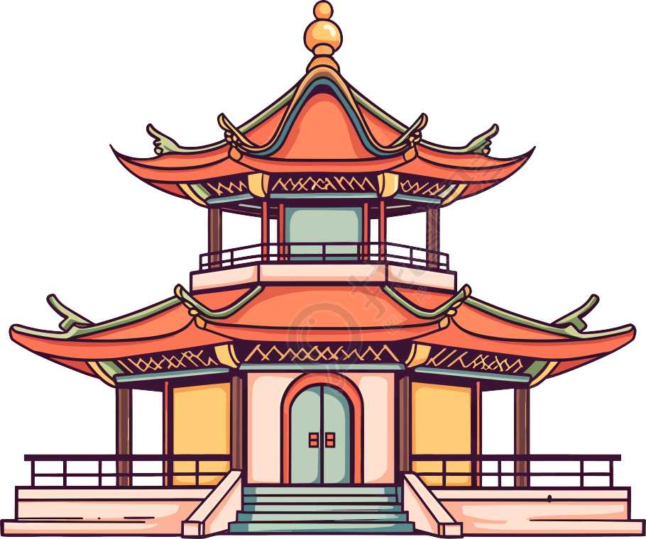 国风阁楼透明背景插图