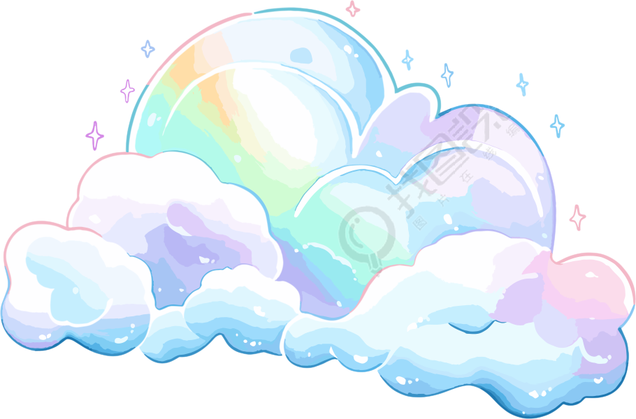 彩虹白云透明背景插画