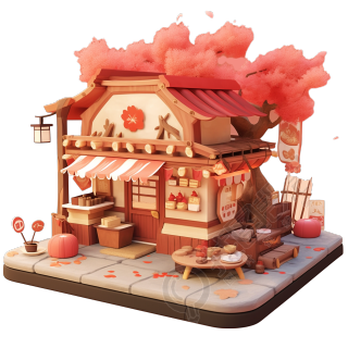 3D粉色小房子PNG元素