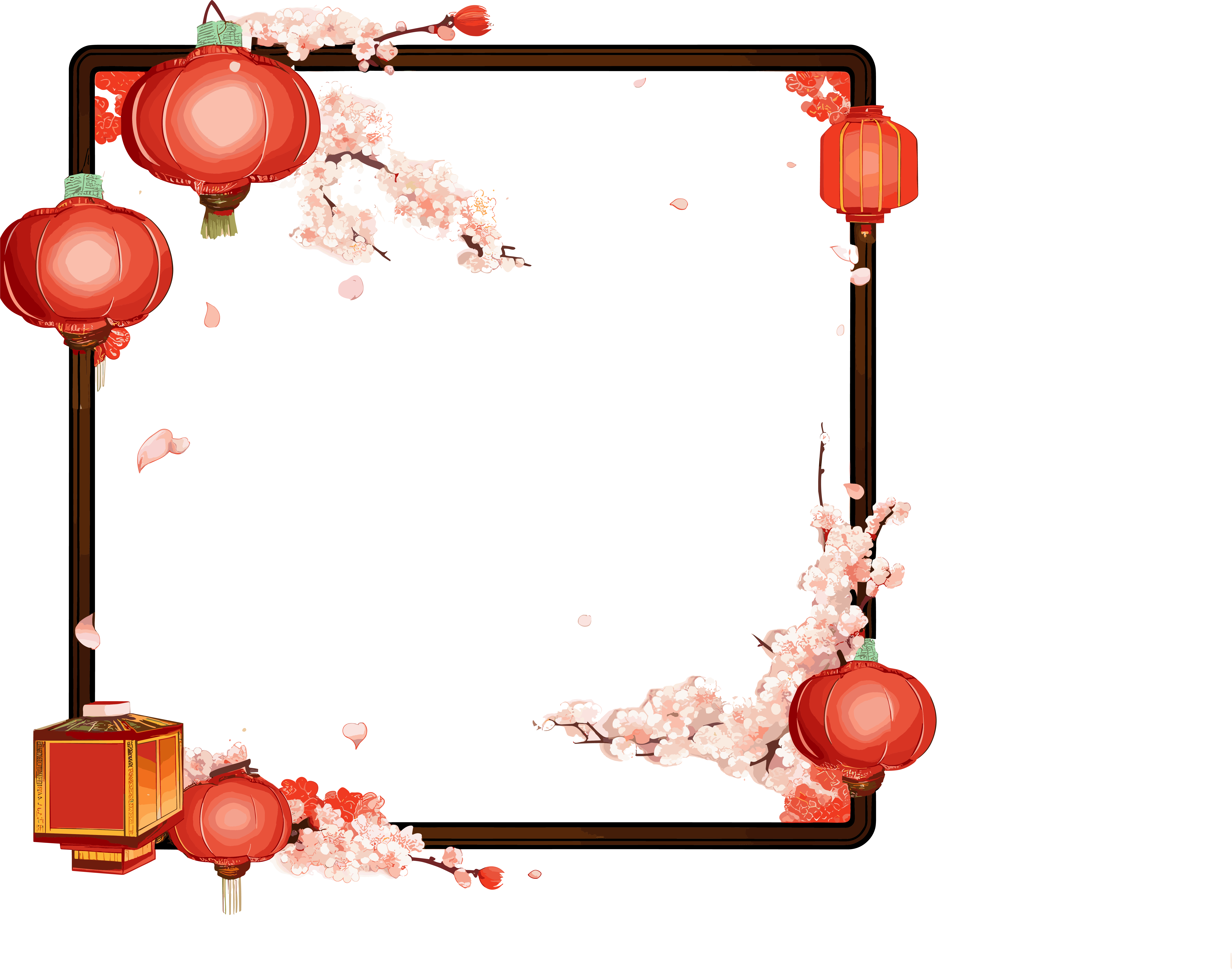 新年灯笼边框透明背景插画