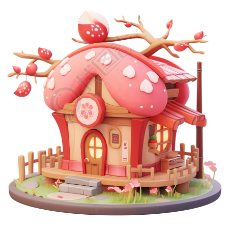 3D粉色小房子创意元素
