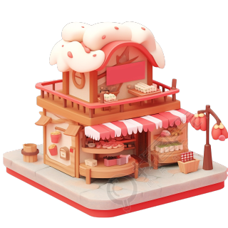 3D粉色小房子高清素材