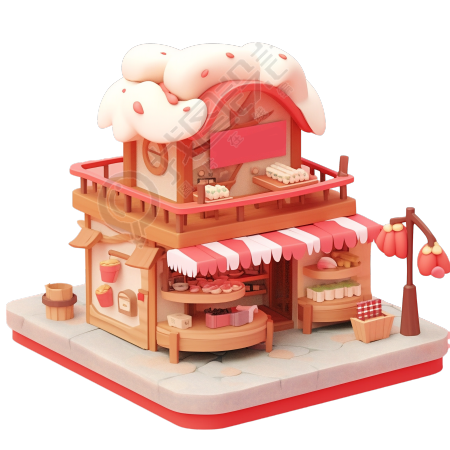 3D粉色小房子高清素材