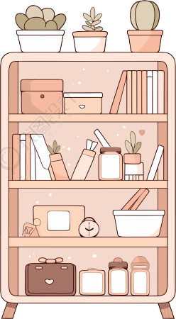 可爱书架透明背景插图
