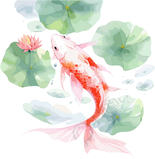锦鲤荷叶插画
