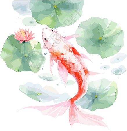 锦鲤荷叶插画